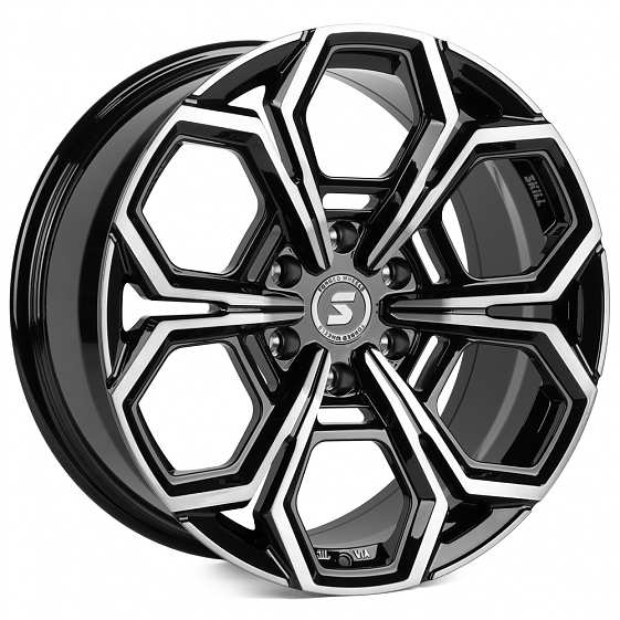 Кованые диски H241206Y SKILL SV111-SL221 20 J9 ET19 6x139.7 77.8 чёрный глянцевый + полированные спи: Фото 4
