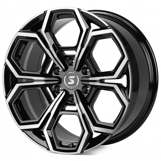 Кованые диски H241206Y SKILL SV111-SL221 20 J9 ET19 6x139.7 77.8 чёрный глянцевый + полированные спи: Фото 5