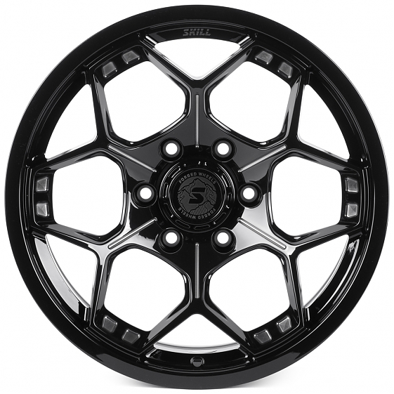 Кованые диски H250830C SKILL SV310-CS382 18 J9 ET0 6x139.7 77.8 чёрный глянцевый + полированные спиц: Фото 1
