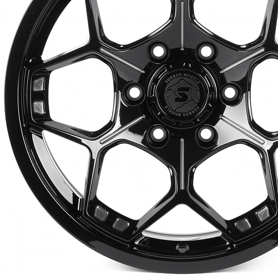 Кованые диски H250830C SKILL SV310-CS382 18 J9 ET0 6x139.7 77.8 чёрный глянцевый + полированные спиц: Фото 2