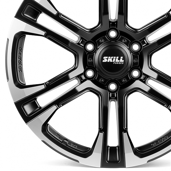Кованые диски 230302S SKILL SV144-SL087 20 J9 ET19 6x139.7 106.1 черный + полированные спицы: Фото 2