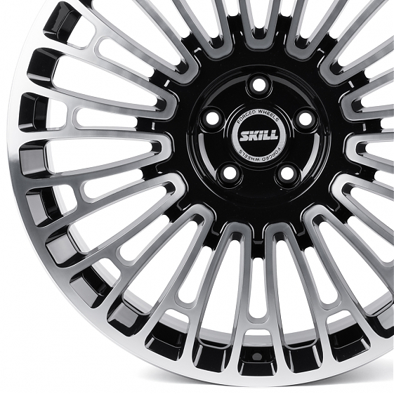Кованые диски H260130S SKILL SL009-SK363 22 J9 ET40 5x120 62.5 чёрный глянцевый + полированные спицы: Фото 2