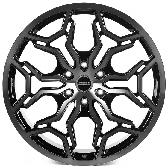 Кованые диски H241211H SV127-SK363 22 J9 ET19 6x139.7 77.8 чёрный глянцевый + полированные спицы + т: Фото 1