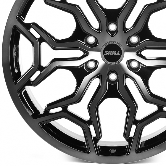 Кованые диски H241211H SV127-SK363 22 J9 ET19 6x139.7 77.8 чёрный глянцевый + полированные спицы + т: Фото 2