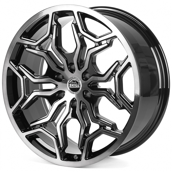 Кованые диски H241211H SV127-SK363 22 J9 ET19 6x139.7 77.8 чёрный глянцевый + полированные спицы + т: Фото 5