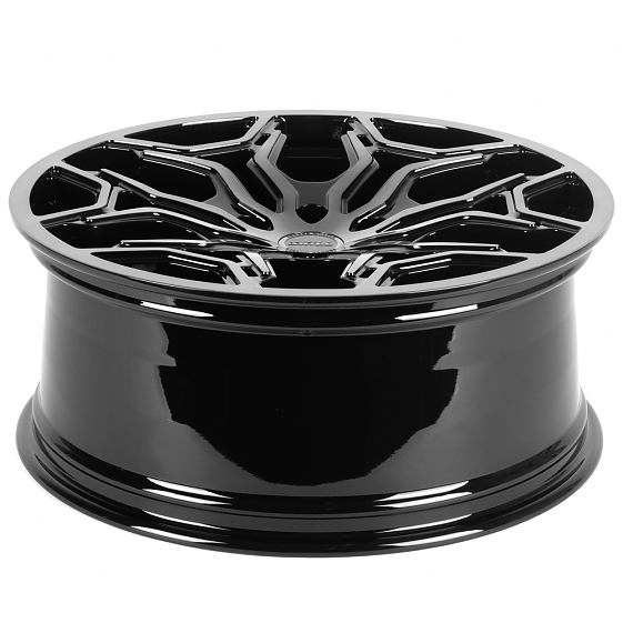 Кованые диски H241211H SV127-SK363 22 J9 ET19 6x139.7 77.8 чёрный глянцевый + полированные спицы + т: Фото 7