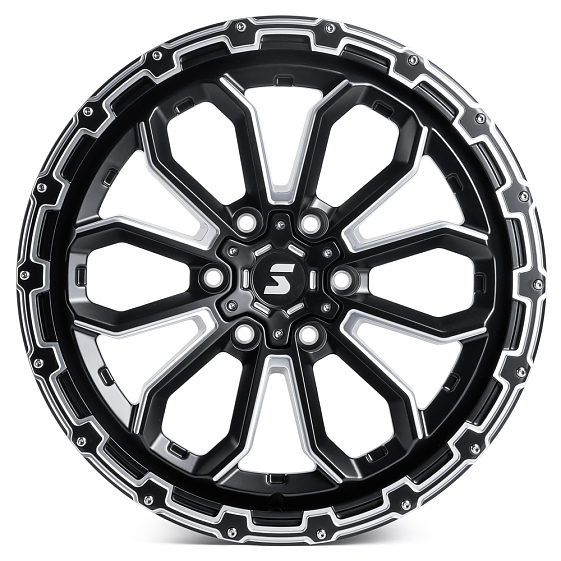 Кованые диски H231007W SKILL SV306-DS216 20 J9 ET19 6x139.7 77.8 черный матовый + полированные спицы: Фото 1