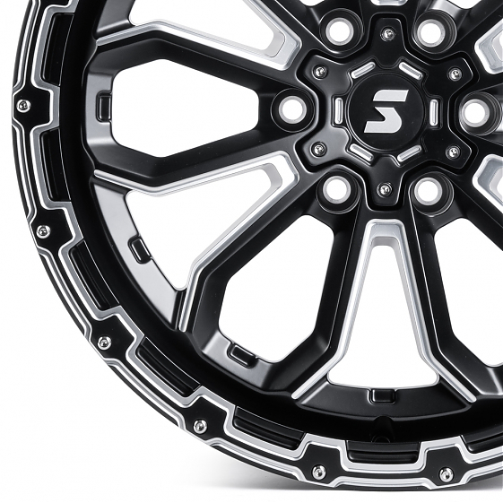 Кованые диски H231007W SKILL SV306-DS216 20 J9 ET19 6x139.7 77.8 черный матовый + полированные спицы: Фото 3