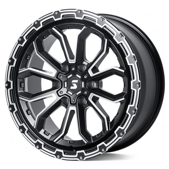 Кованые диски H231007W SKILL SV306-DS216 20 J9 ET19 6x139.7 77.8 черный матовый + полированные спицы: Фото 5