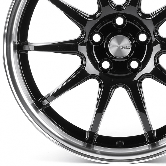 Литые диски 81434 Work 12243-CT345 17 J7.5 ET40 5x100 73.1 чёрный глянцевый + полированный обод: Фото 2