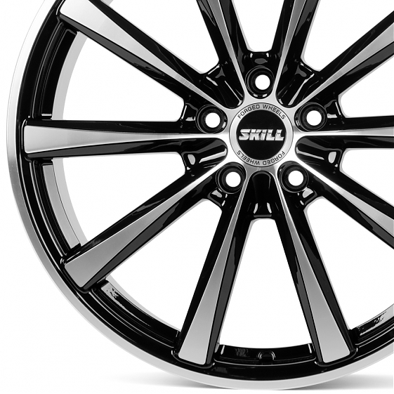 Кованые диски 230609Q SKILL SL340-CS255 19 J8.5 ET48 5x112 66.6 чёрный + полированные спицы: Фото 7