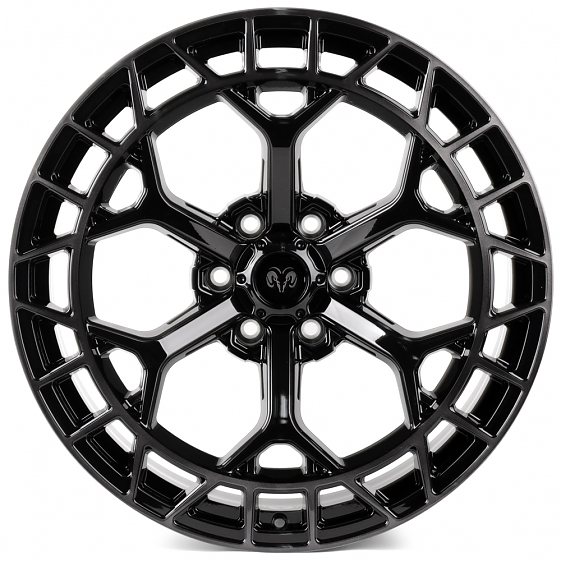 Кованые диски H240531A SKILL SD543 22 J10 ET0 6x139.7 77.8 чёрный глянцевый + полированные спицы + т: Фото 1
