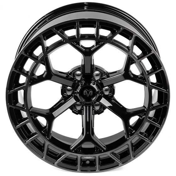 Кованые диски H240531A SKILL SD543 22 J10 ET0 6x139.7 77.8 чёрный глянцевый + полированные спицы + т: Фото 3