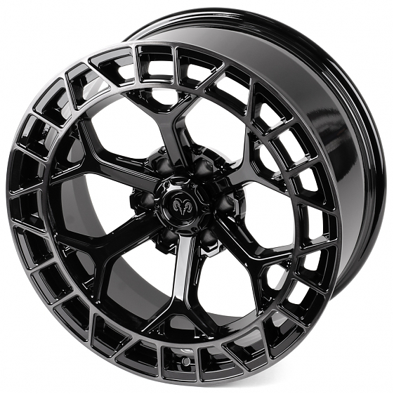 Кованые диски H240531A SKILL SD543 22 J10 ET0 6x139.7 77.8 чёрный глянцевый + полированные спицы + т: Фото 5