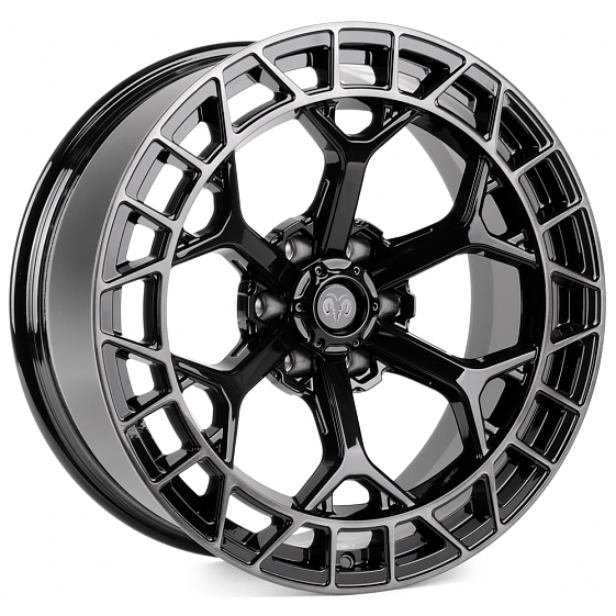 Кованые диски H240531A SKILL SD543 22 J10 ET0 6x139.7 77.8 чёрный глянцевый + полированные спицы + т: Фото 6