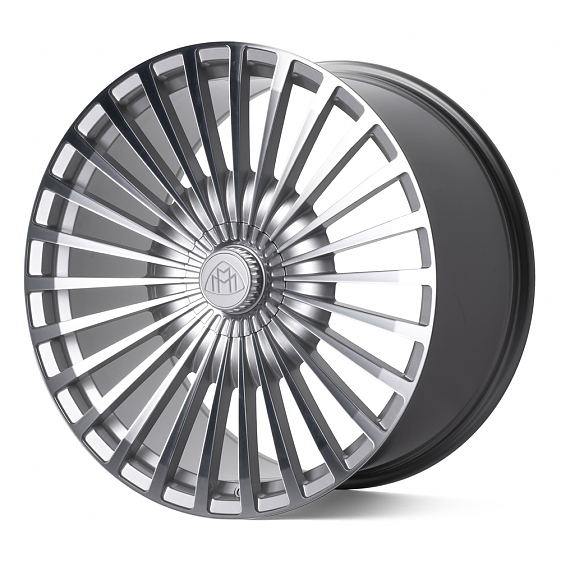 Кованые диски H230913BF SL172 22 J9.5 ET47 5x112 66.6 серебро + полированные спицы: Фото 5