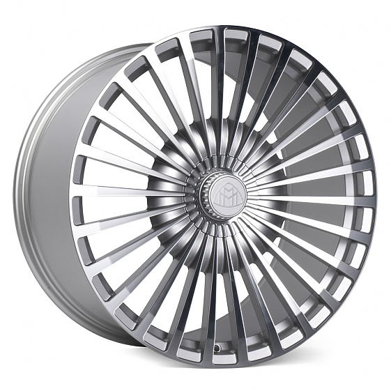 Кованые диски H230913BF SL172 22 J9.5 ET47 5x112 66.6 серебро + полированные спицы: Фото 6
