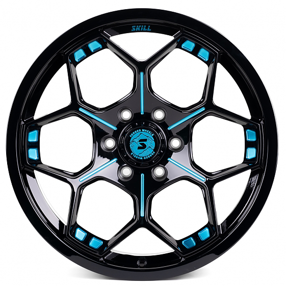 Кованые диски H231104Z SKILL SL418-SK190 20 J10 ET0 6x139.7 77.8 чёрный глянцевый + полированные спи: Фото 1