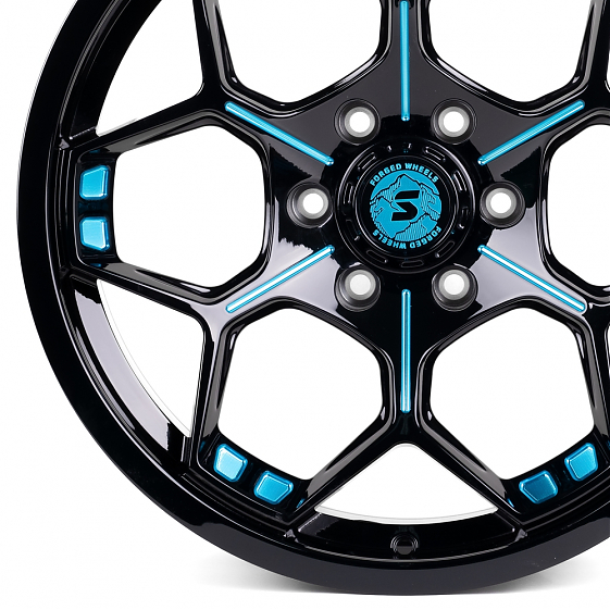 Кованые диски H231104Z SKILL SL418-SK190 20 J10 ET0 6x139.7 77.8 чёрный глянцевый + полированные спи: Фото 2