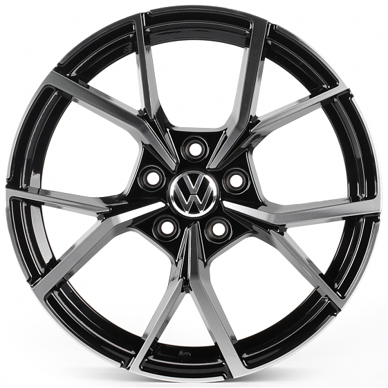 Литые диски 82570 Volkswagen IVF-3112 17 J7.5 ET35 5x100 57.1 чёрный глянцевый + полированные спицы: Фото 1