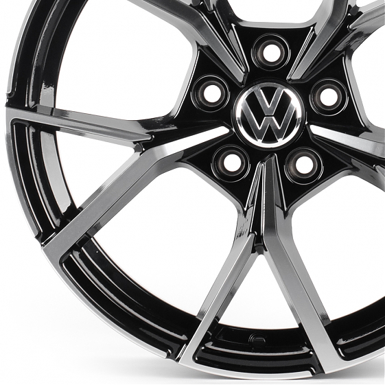 Литые диски 82570 Volkswagen IVF-3112 17 J7.5 ET35 5x100 57.1 чёрный глянцевый + полированные спицы: Фото 2