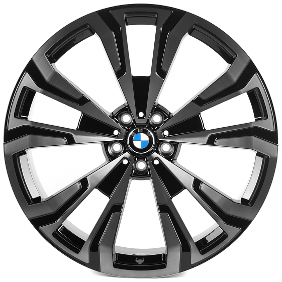 Кованые диски H241226i SKILL SL882-CS428 21 J9.5 ET36 5x112 66.6 чёрный глянцевый + полированные спи: Фото 1
