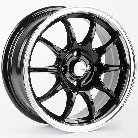 Литые диски 81429 Work 12243-FG412 15 J6.5 ET35 4x100 73.1 чёрный глянцевый + полированный обод: Фото 4