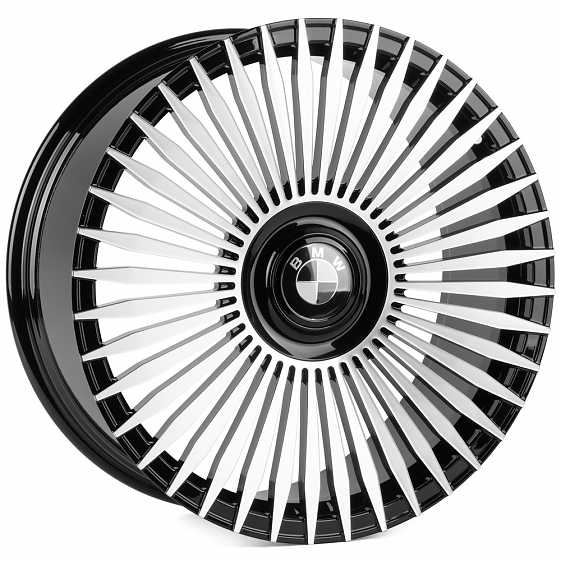 Кованые диски H250407C SKILL SL762-SV482 22 J9.5 ET36 5x112 66.6 черный глянец + полированые спицы: Фото 4