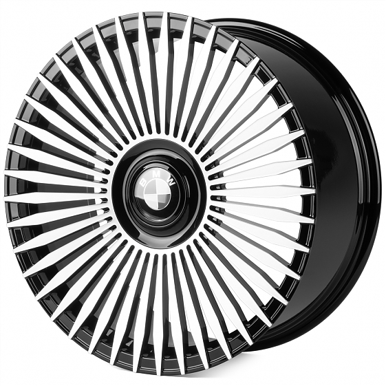 Кованые диски H250407C SKILL SL762-SV482 22 J9.5 ET36 5x112 66.6 черный глянец + полированые спицы: Фото 5