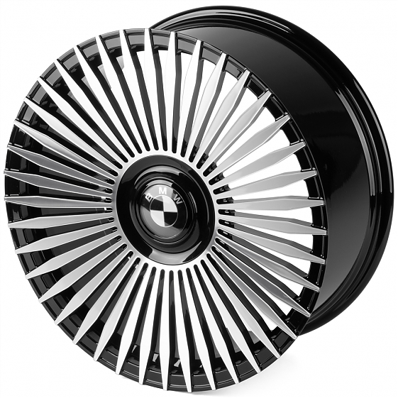 Кованые диски H250407C SKILL SL762-SV482 22 J9.5 ET36 5x112 66.6 черный глянец + полированые спицы: Фото 6