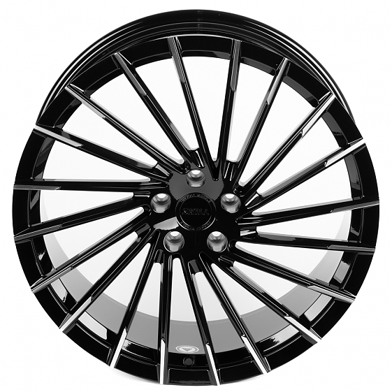 Кованые диски H231104C SKILL SL196-SL095 22 J9 ET42.5 5x120 62.5 чёрный глянцевый + полированные спи: Фото 3