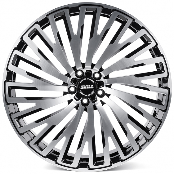 Кованые диски H260126X SKILL SL641-SB594 22 J9 ET35 5x108 63.4 чёрный глянцевый + полированные спицы: Фото 1