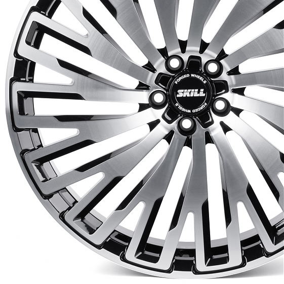 Кованые диски H260126X SKILL SL641-SB594 22 J9 ET35 5x108 63.4 чёрный глянцевый + полированные спицы: Фото 2