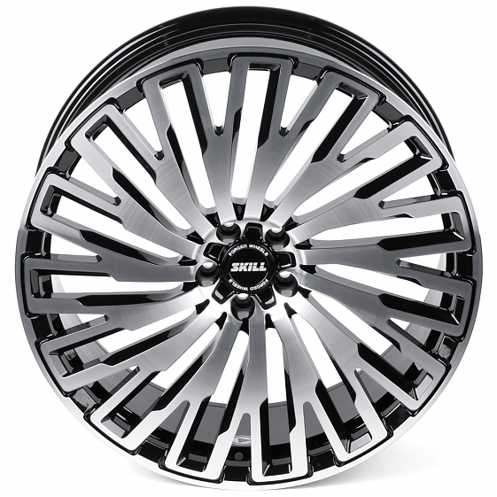 Кованые диски H260126X SKILL SL641-SB594 22 J9 ET35 5x108 63.4 чёрный глянцевый + полированные спицы: Фото 3