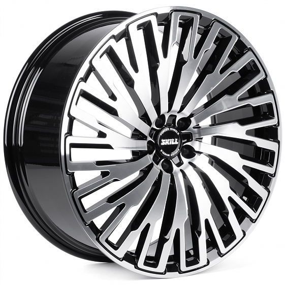 Кованые диски H260126X SKILL SL641-SB594 22 J9 ET35 5x108 63.4 чёрный глянцевый + полированные спицы: Фото 4