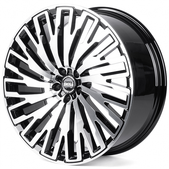 Кованые диски H260126X SKILL SL641-SB594 22 J9 ET35 5x108 63.4 чёрный глянцевый + полированные спицы: Фото 5