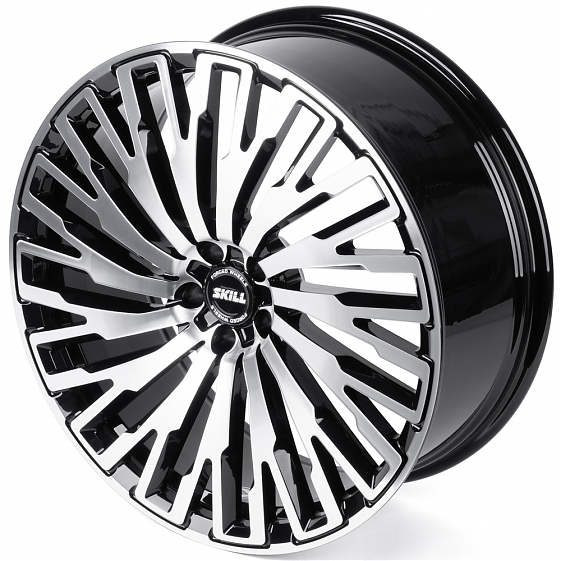 Кованые диски H260126X SKILL SL641-SB594 22 J9 ET35 5x108 63.4 чёрный глянцевый + полированные спицы: Фото 6