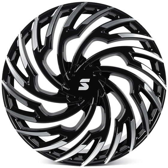 Кованые диски H260124H SKILL SL528-SB594 22 J9.5 ET40 5x120 62.55 чёрный глянцевый + полированные сп: Фото 1