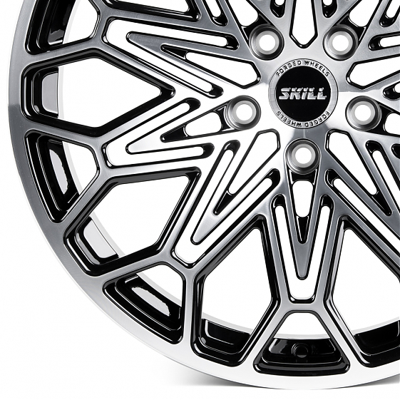 Кованые диски H231103E SKILL SL523-SL086 20 J9 ET40 5x120 66.1 чёрный глянцевый + полированные спицы: Фото 2