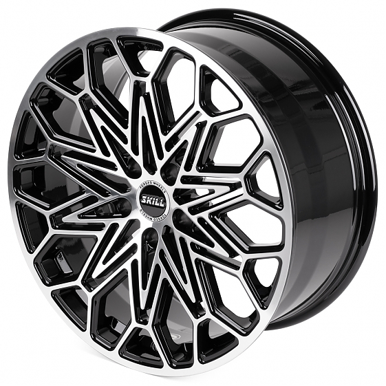 Кованые диски H231103E SKILL SL523-SL086 20 J9 ET40 5x120 66.1 чёрный глянцевый + полированные спицы: Фото 6