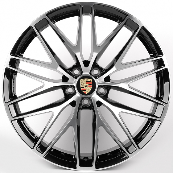 Литые диски 81857 Porsche IVF-3086-CT524 20 J9 ET26 5x112 66.5 чёрный глянцевый + полированные спицы: Фото 1