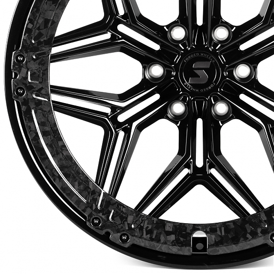 Кованые диски H240607H SKILL SV185-SB595 22 J10 ET-10 6x139.7 77.8 чёрный глянцевый + карбон SFC06: Фото 2