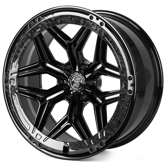 Кованые диски H240607H SKILL SV185-SB595 22 J10 ET-10 6x139.7 77.8 чёрный глянцевый + карбон SFC06: Фото 4