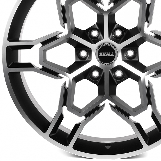Кованые диски H241211J SKILL SV648-SK363 22 J9 ET19 6x139.7 77.8 чёрный матовый + полированные спицы: Фото 2