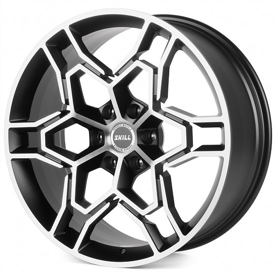 Кованые диски H241211J SKILL SV648-SK363 22 J9 ET19 6x139.7 77.8 чёрный матовый + полированные спицы: Фото 5
