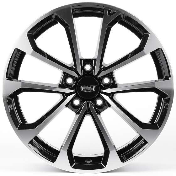 Литые диски 82374 Cadillac IVF3411 18 J8 ET32 5x115 70.3 чёрный глянцевый + полированные спицы: Фото 1