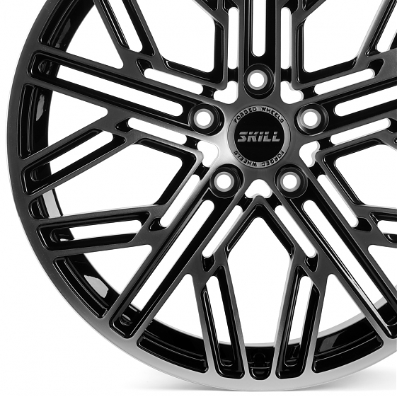Кованые диски H230907B SKILL SL238 19 J8 ET41.5 5x120 66.1 чёрный + полированные спицы: Фото 2