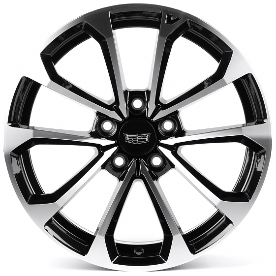 Литые диски 82373 Cadillac IVF3411 17 J8 ET32 5x115 70.3 чёрный глянцевый + полированные спицы: Фото 1