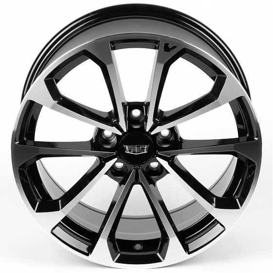 Литые диски 82373 Cadillac IVF3411 17 J8 ET32 5x115 70.3 чёрный глянцевый + полированные спицы: Фото 3