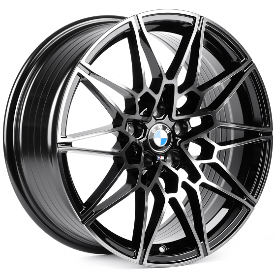 Литые диски 82519 BMW XF022 18 J8 ET30 5x112 66.6 чёрный глянцевый + полированные спицы + тёмный лак: Фото 4